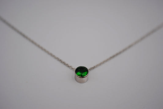 Emerald Bezel Setting Silver Pendant Necklace