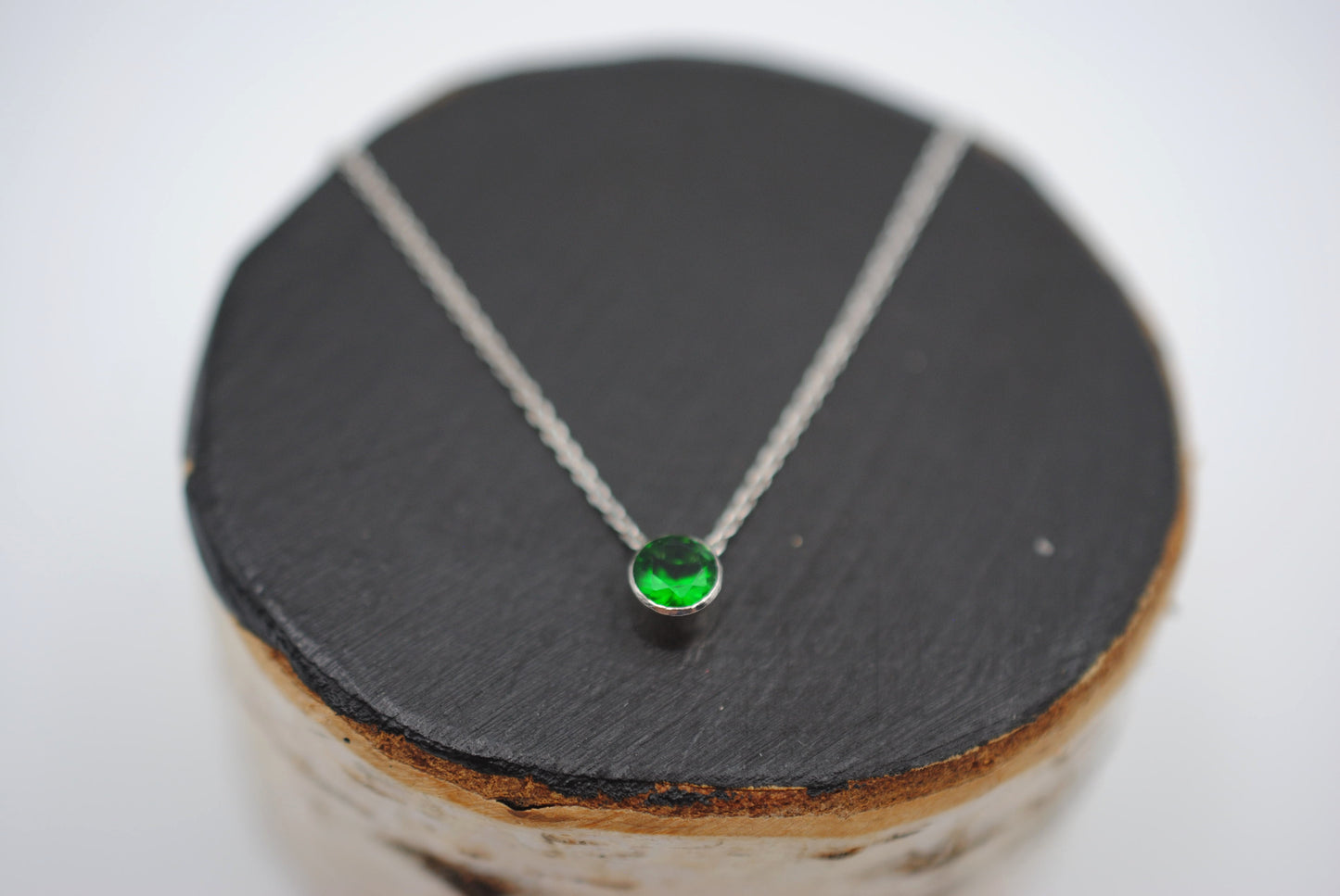 Emerald Bezel Setting Silver Pendant Necklace