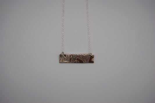 Mokume Gane Bar Necklace: Silver, Copper, and Shibuichi, Cable Chain