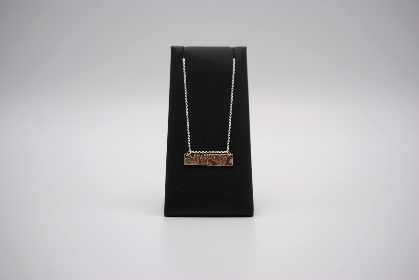 Mokume Gane Bar Necklace: Silver, Copper, and Shibuichi, Cable Chain