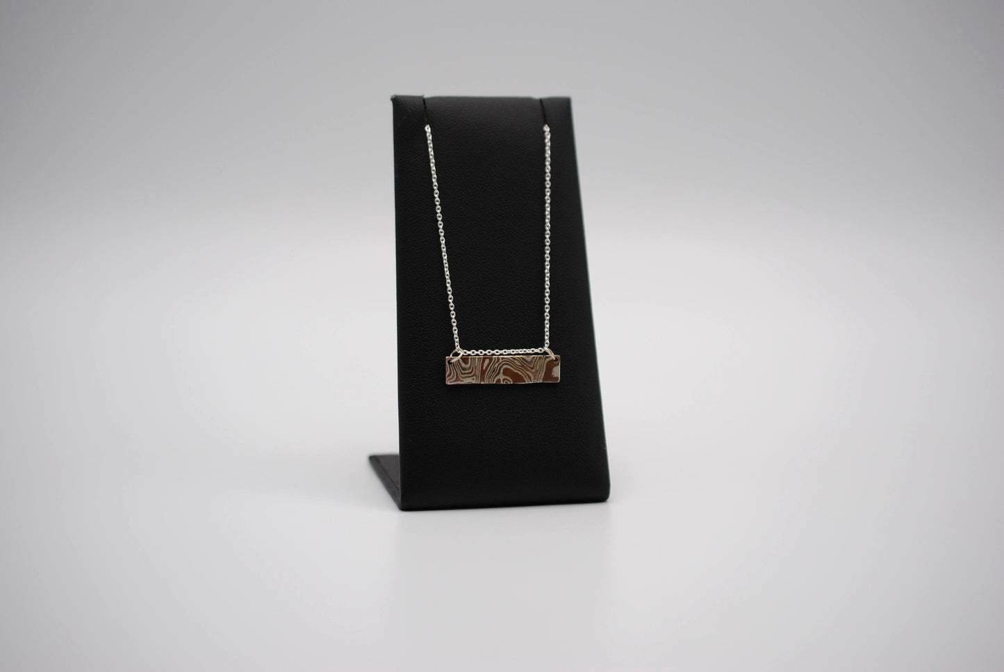 Mokume Gane Bar Necklace: Silver, Copper, and Shibuichi, Cable Chain