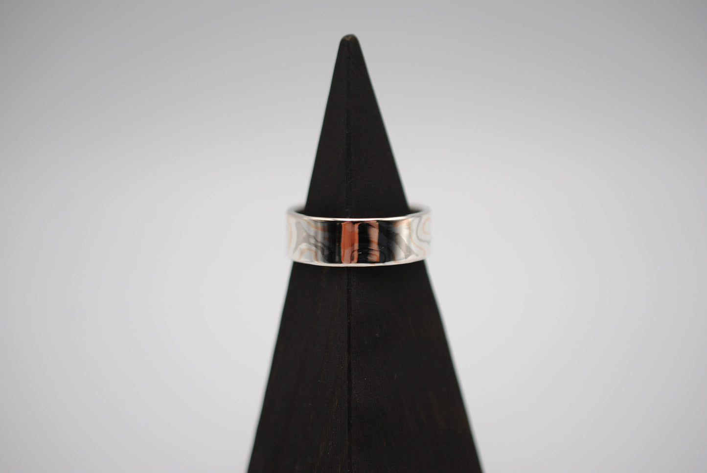 Mokume Gane Ring Band: Palladium White Gold, Rose Gold, and Silver, Medium Width