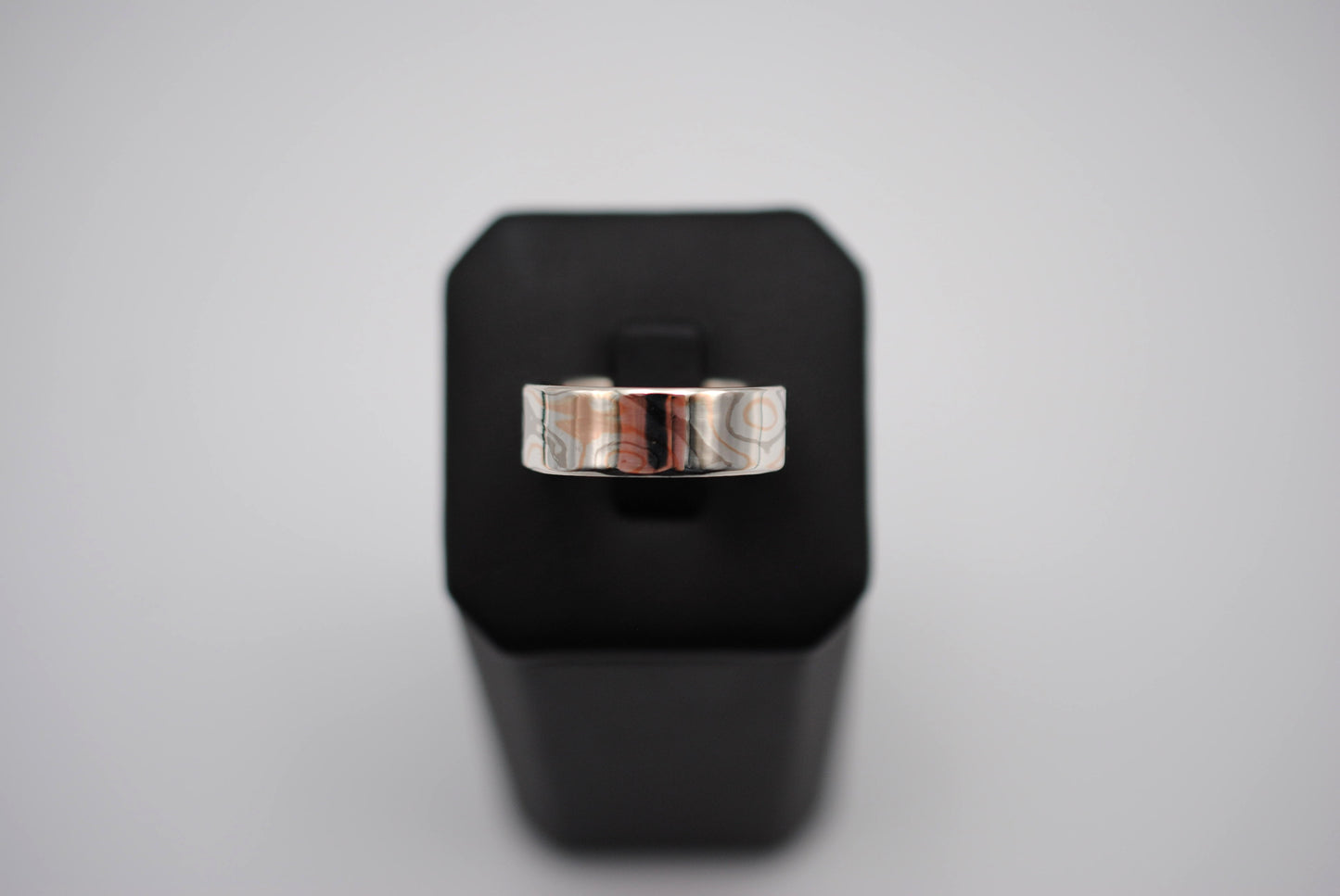 Mokume Gane Ring Band: Palladium White Gold, Rose Gold, and Silver, Medium Width