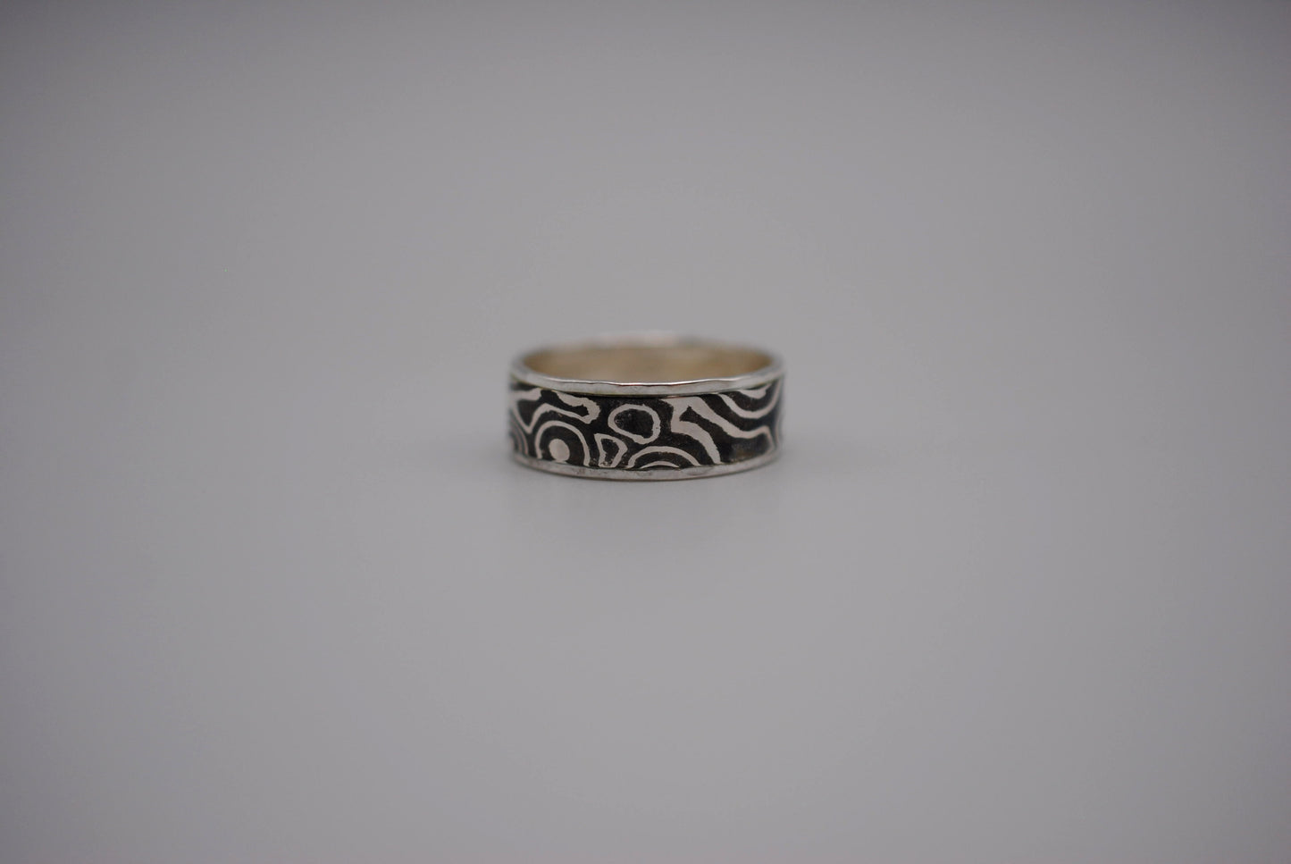 Mokume Gane Ring Band: Silver and Shibuichi, Silver Hammered Banding, Thin Width