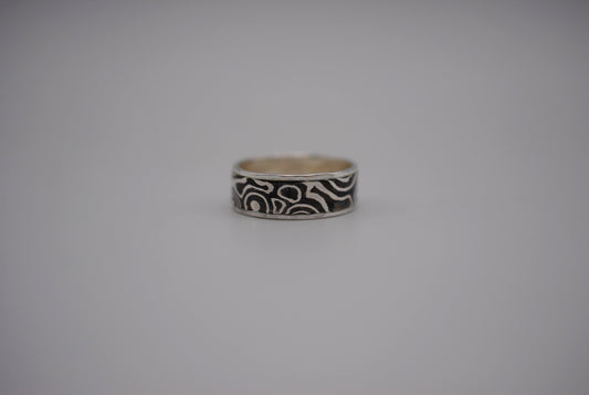 Mokume Gane Ring Band: Silver and Shibuichi, Silver Hammered Banding, Thin Width
