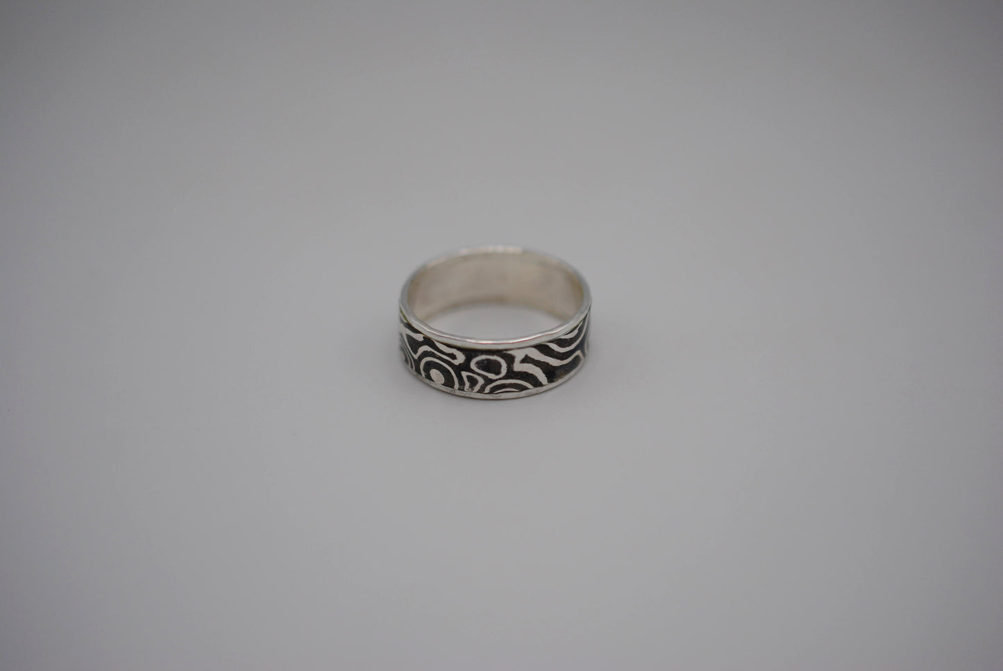 Mokume Gane Ring Band: Silver and Shibuichi, Silver Hammered Banding, Thin Width