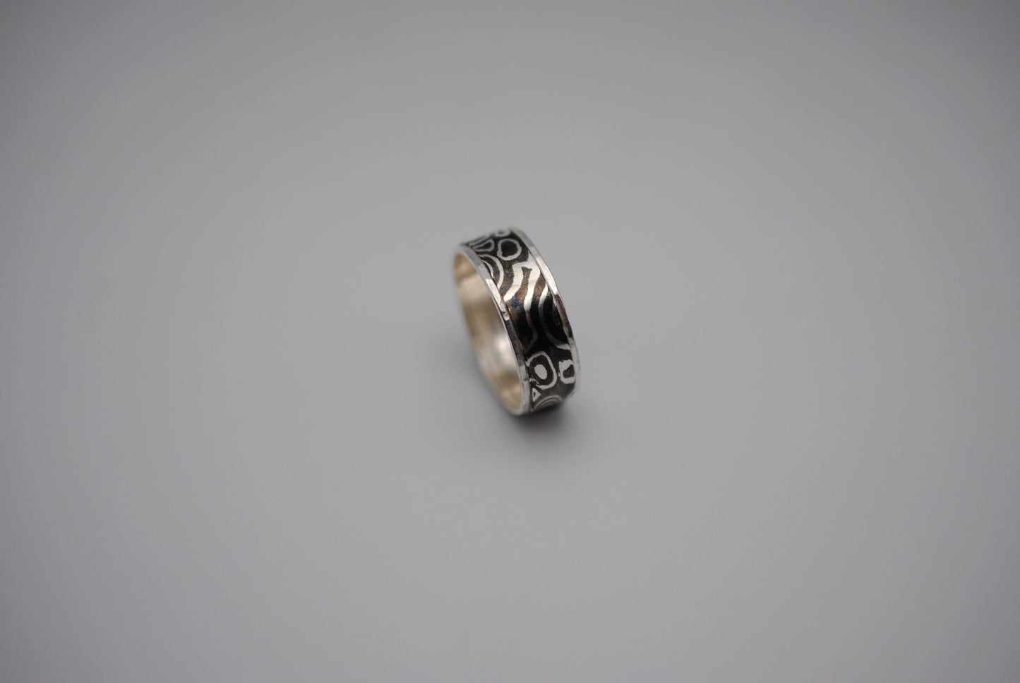 Mokume Gane Ring Band: Silver and Shibuichi, Silver Hammered Banding, Thin Width