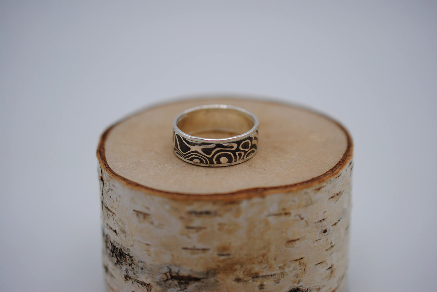 Mokume Gane Ring Band: Silver and Shibuichi, Silver Hammered Banding, Thin Width