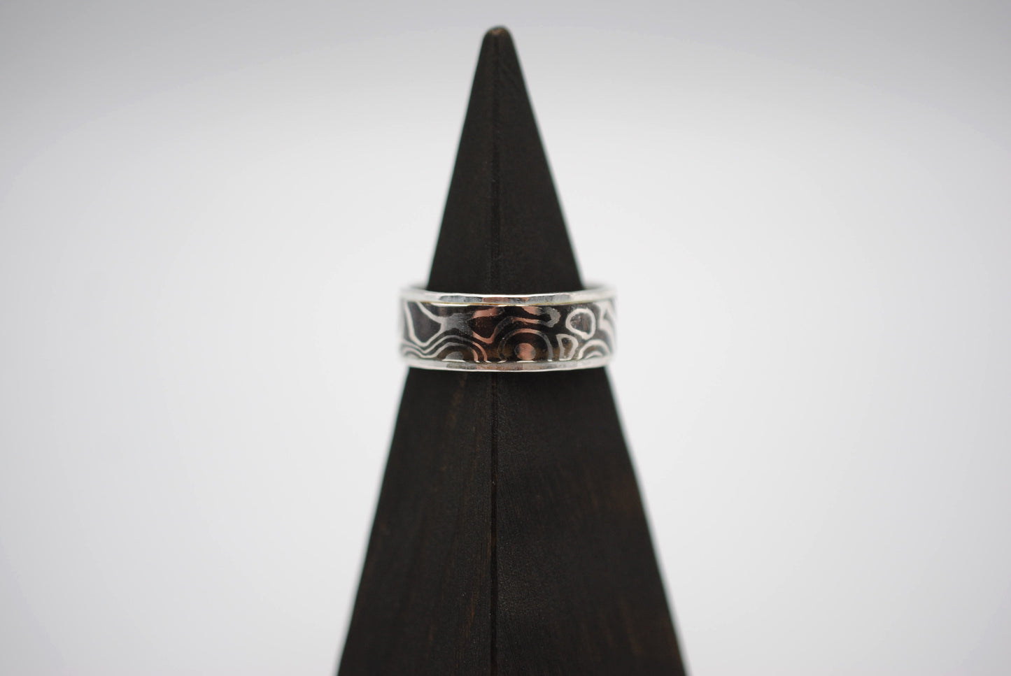 Mokume Gane Ring Band: Silver and Shibuichi, Silver Hammered Banding, Thin Width