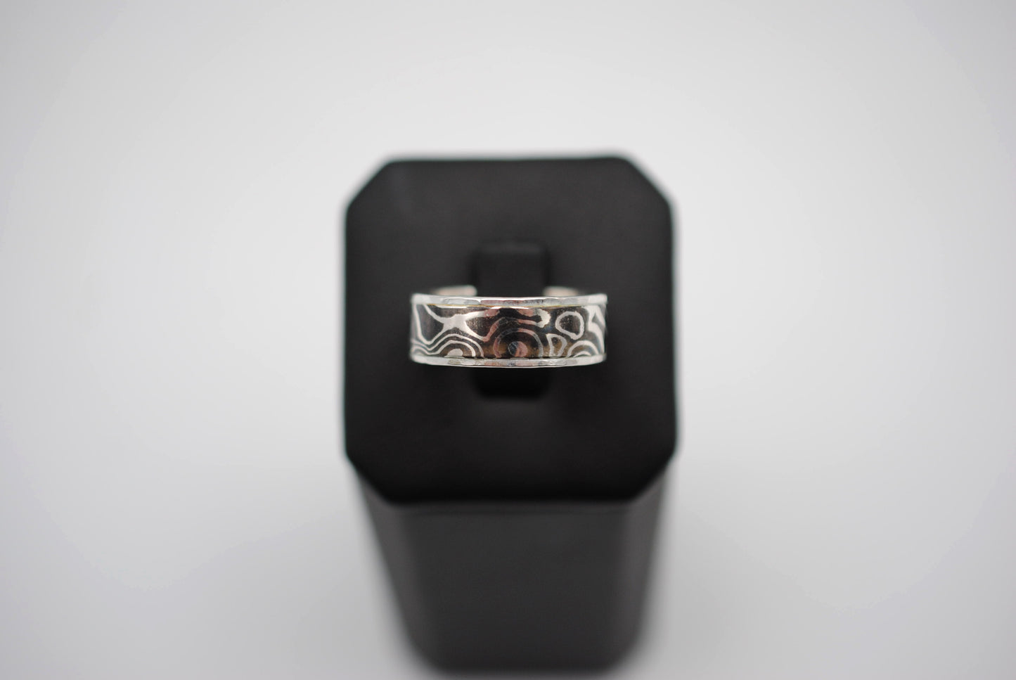 Mokume Gane Ring Band: Silver and Shibuichi, Silver Hammered Banding, Thin Width