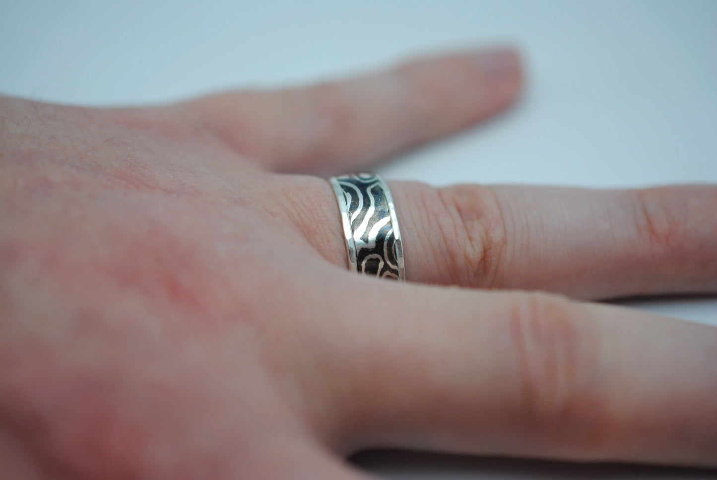 Mokume Gane Ring Band: Silver and Shibuichi, Silver Hammered Banding, Thin Width