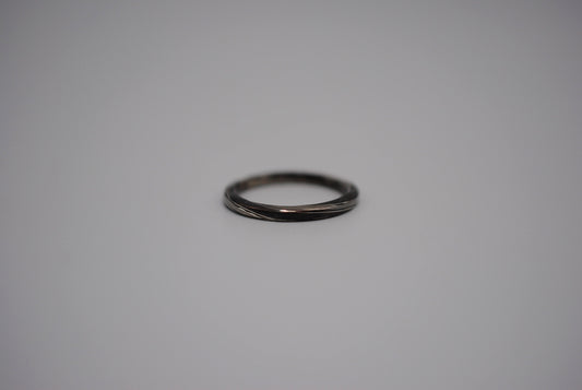 Mokume Gane Ring Band: Silver and Shibuichi, Twist Pattern, Thin Width