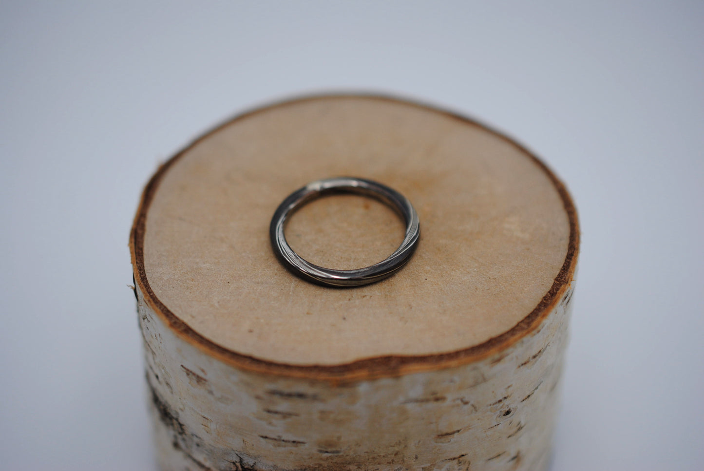 Mokume Gane Ring Band: Silver and Shibuichi, Twist Pattern, Thin Width