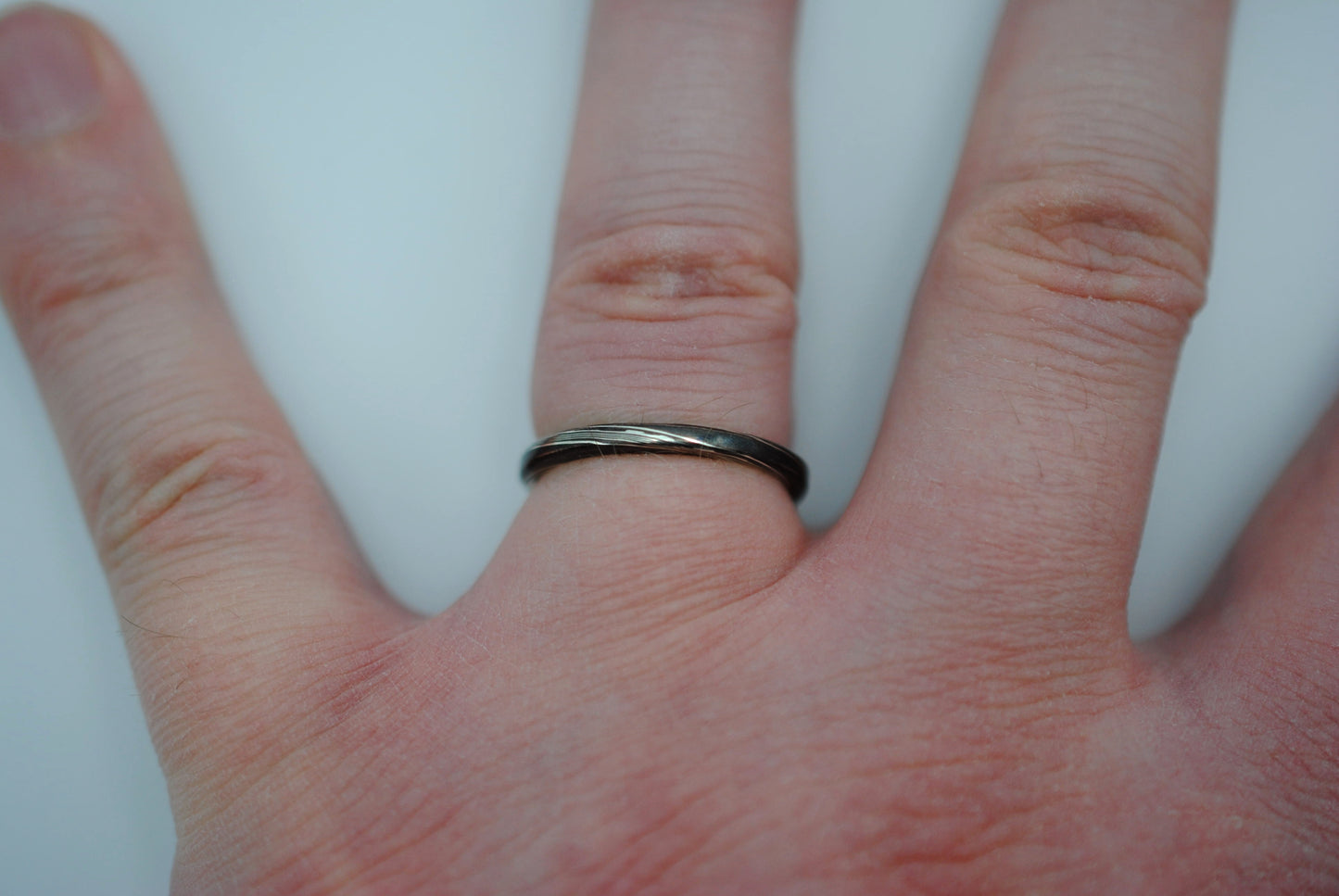 Mokume Gane Ring Band: Silver and Shibuichi, Twist Pattern, Thin Width