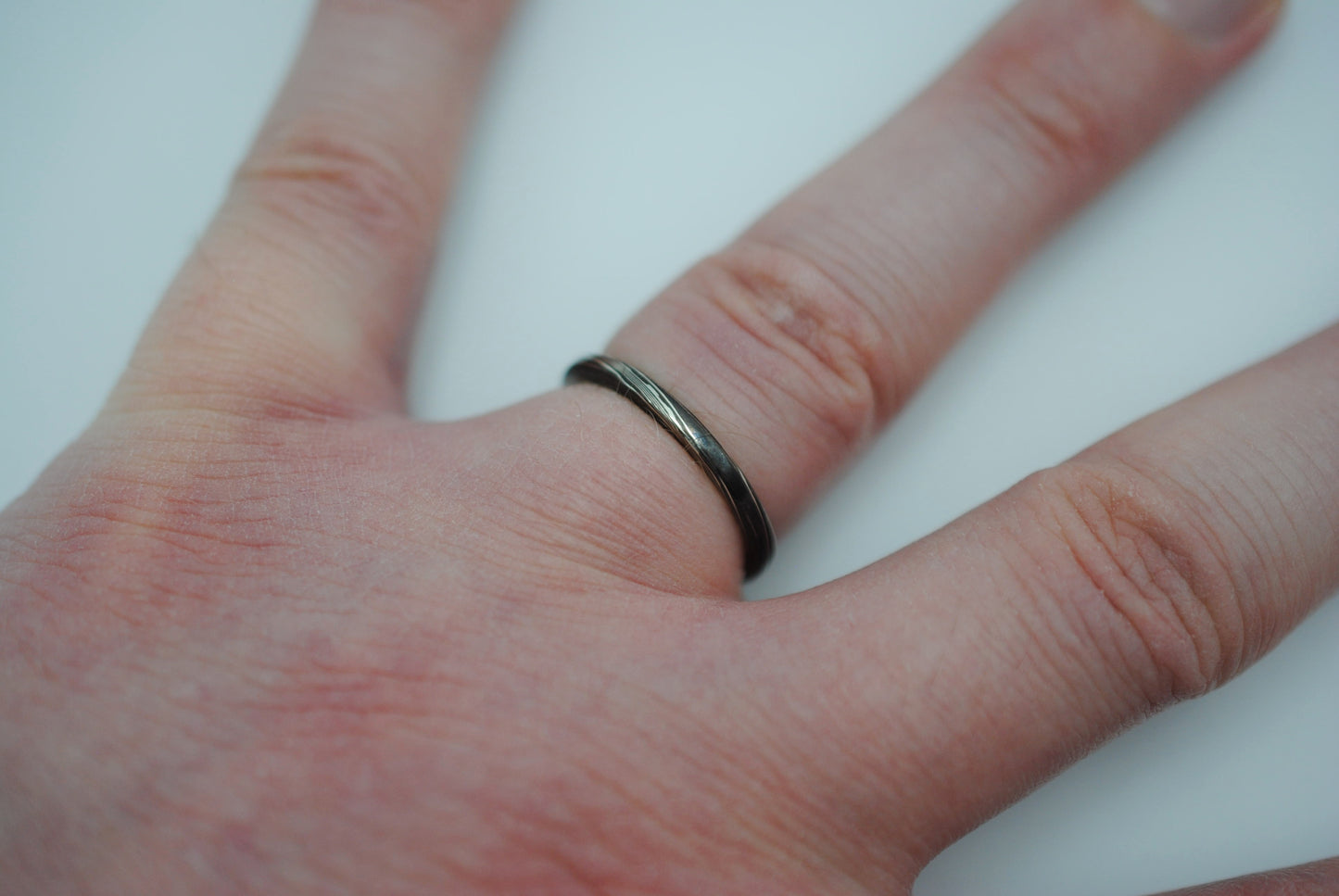 Mokume Gane Ring Band: Silver and Shibuichi, Twist Pattern, Thin Width