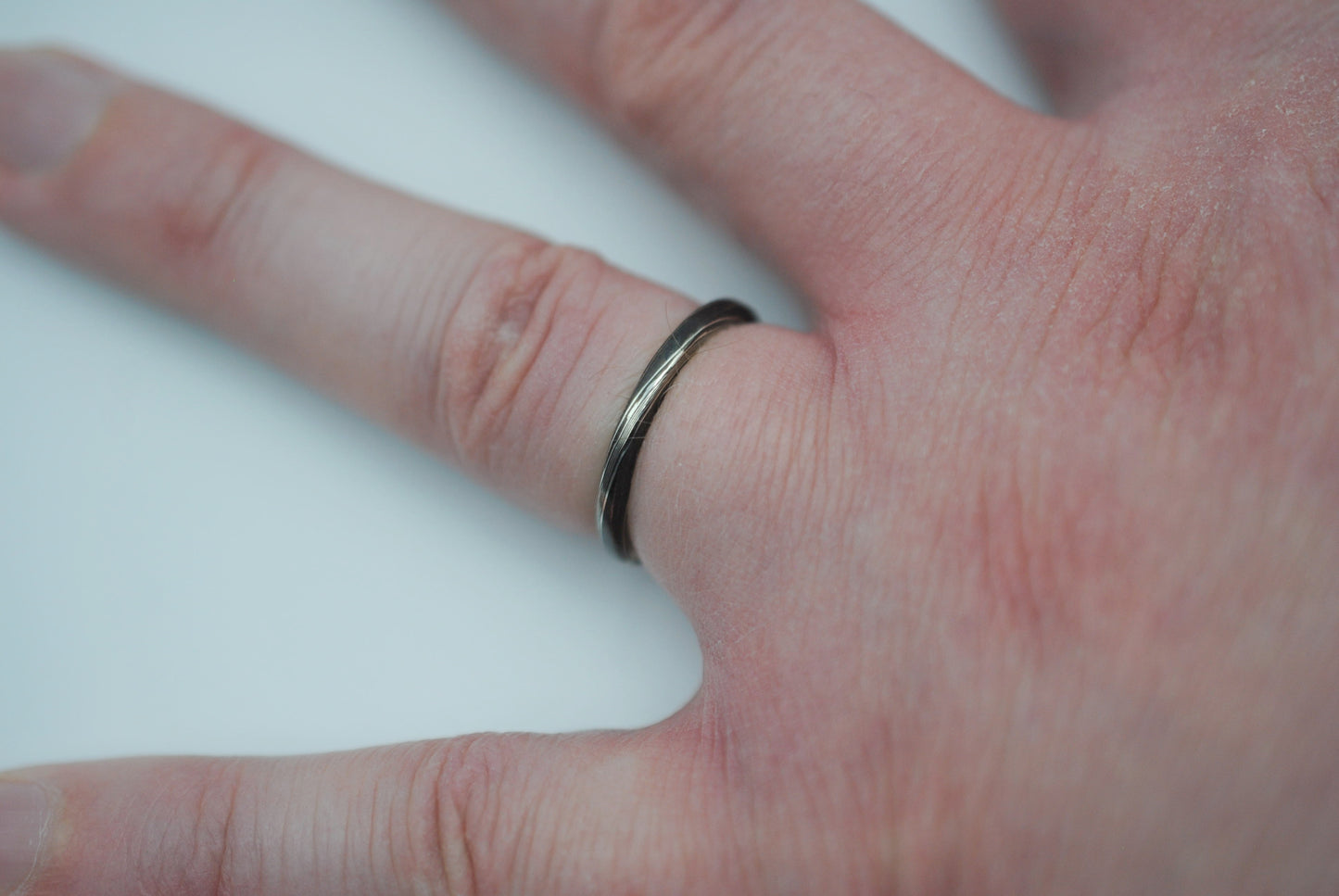 Mokume Gane Ring Band: Silver and Shibuichi, Twist Pattern, Thin Width