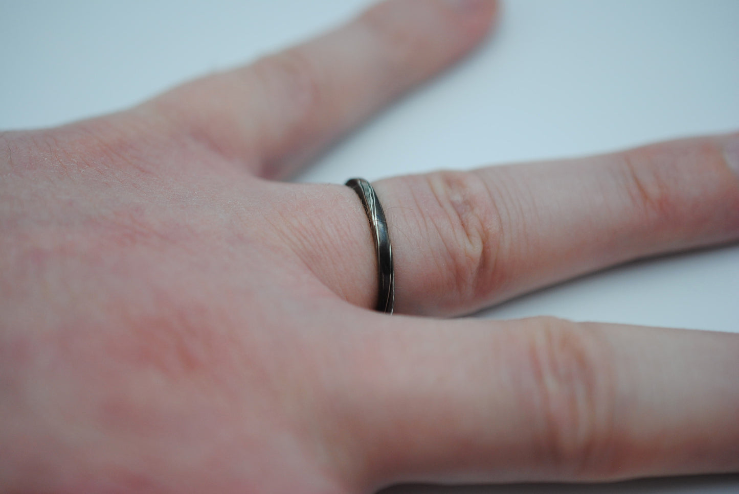 Mokume Gane Ring Band: Silver and Shibuichi, Twist Pattern, Thin Width