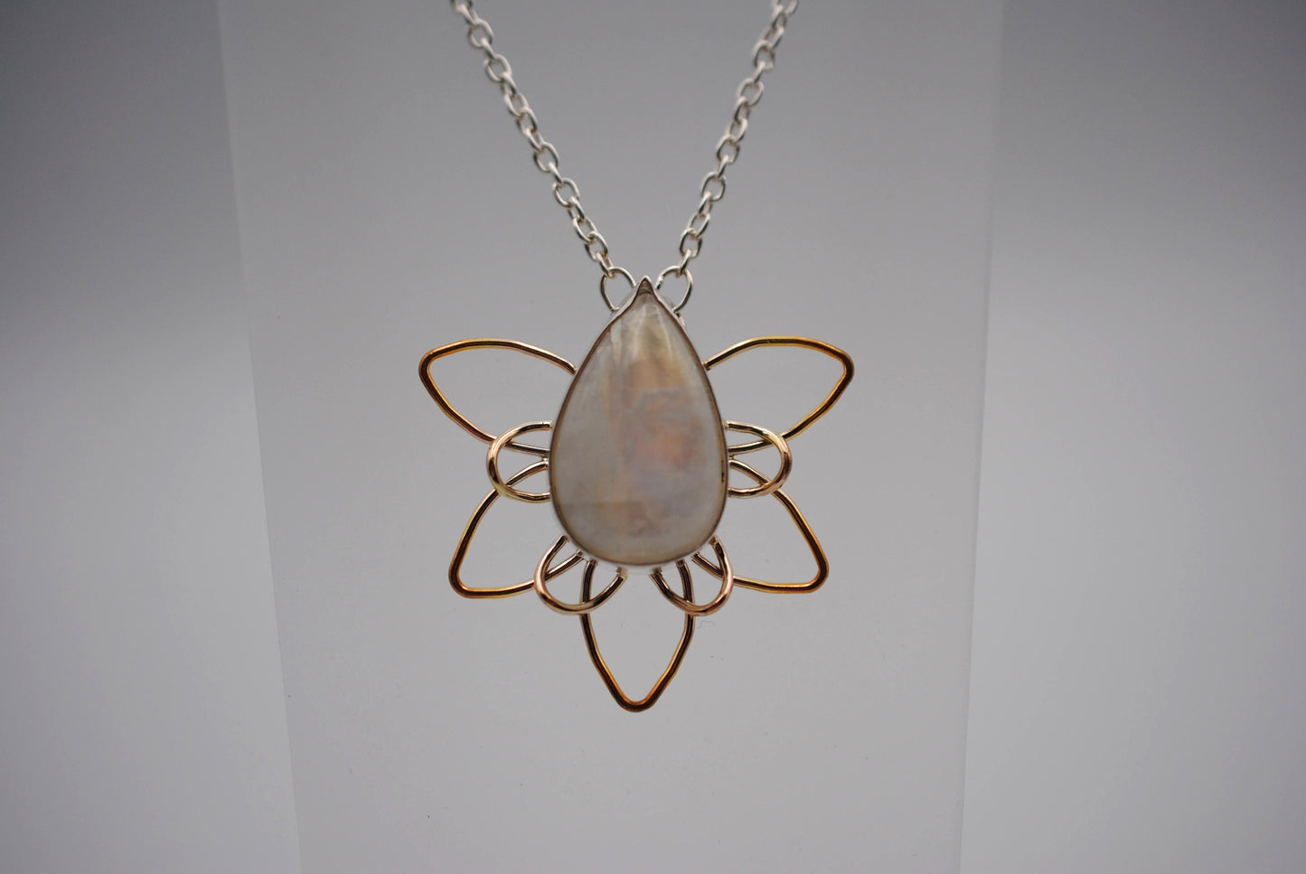 Moonstone Dahlia with Yellow Gold Ombre Pendant Necklace