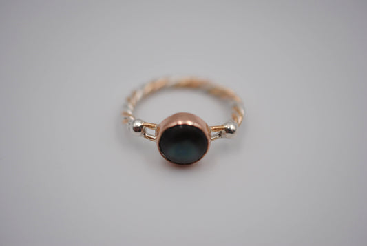 Mother of Pearl Bezel Set Gold Braided Ring