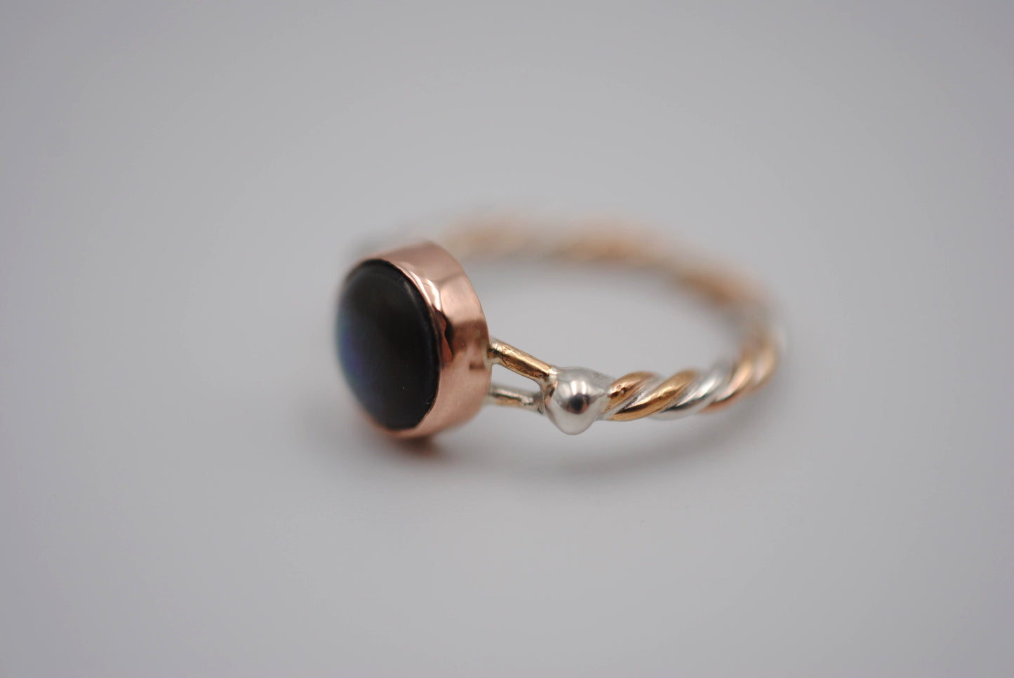 Mother of Pearl Bezel Set Gold Braided Ring