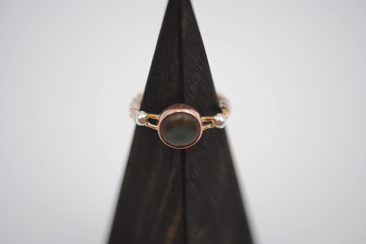 Mother of Pearl Bezel Set Gold Braided Ring