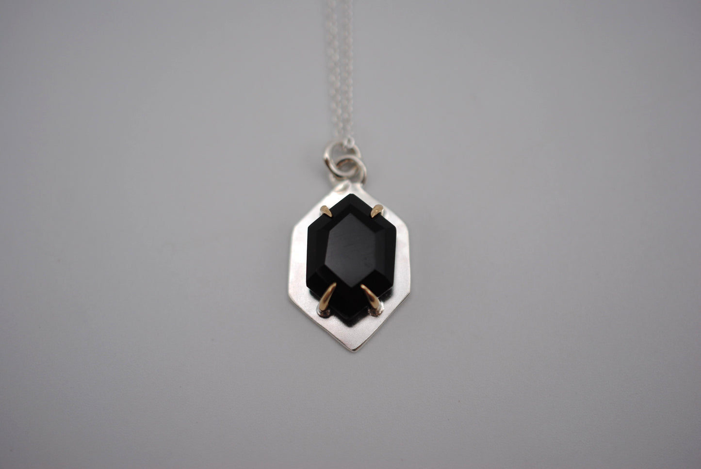 Hexagon Onyx with 14K Yellow Gold Setting Pendant Necklace on a Cable Chain