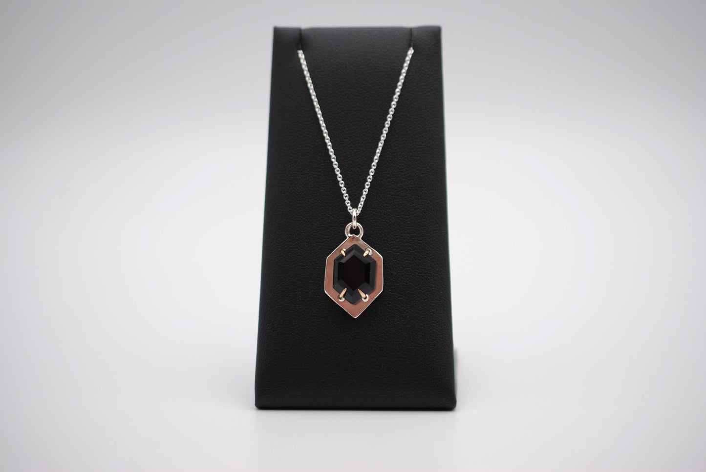 Hexagon Onyx with 14K Yellow Gold Setting Pendant Necklace on a Cable Chain