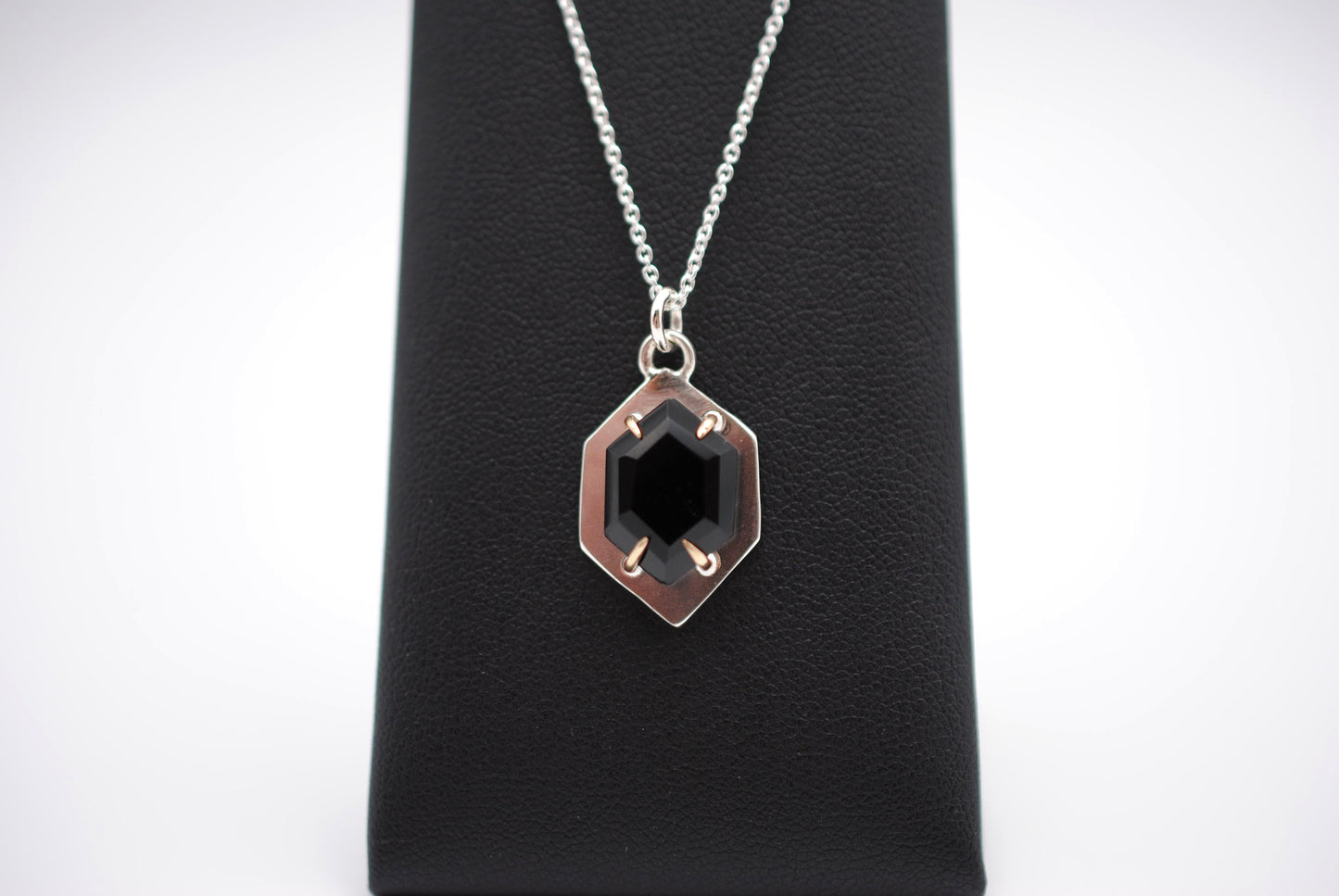 Hexagon Onyx with 14K Yellow Gold Setting Pendant Necklace on a Cable Chain