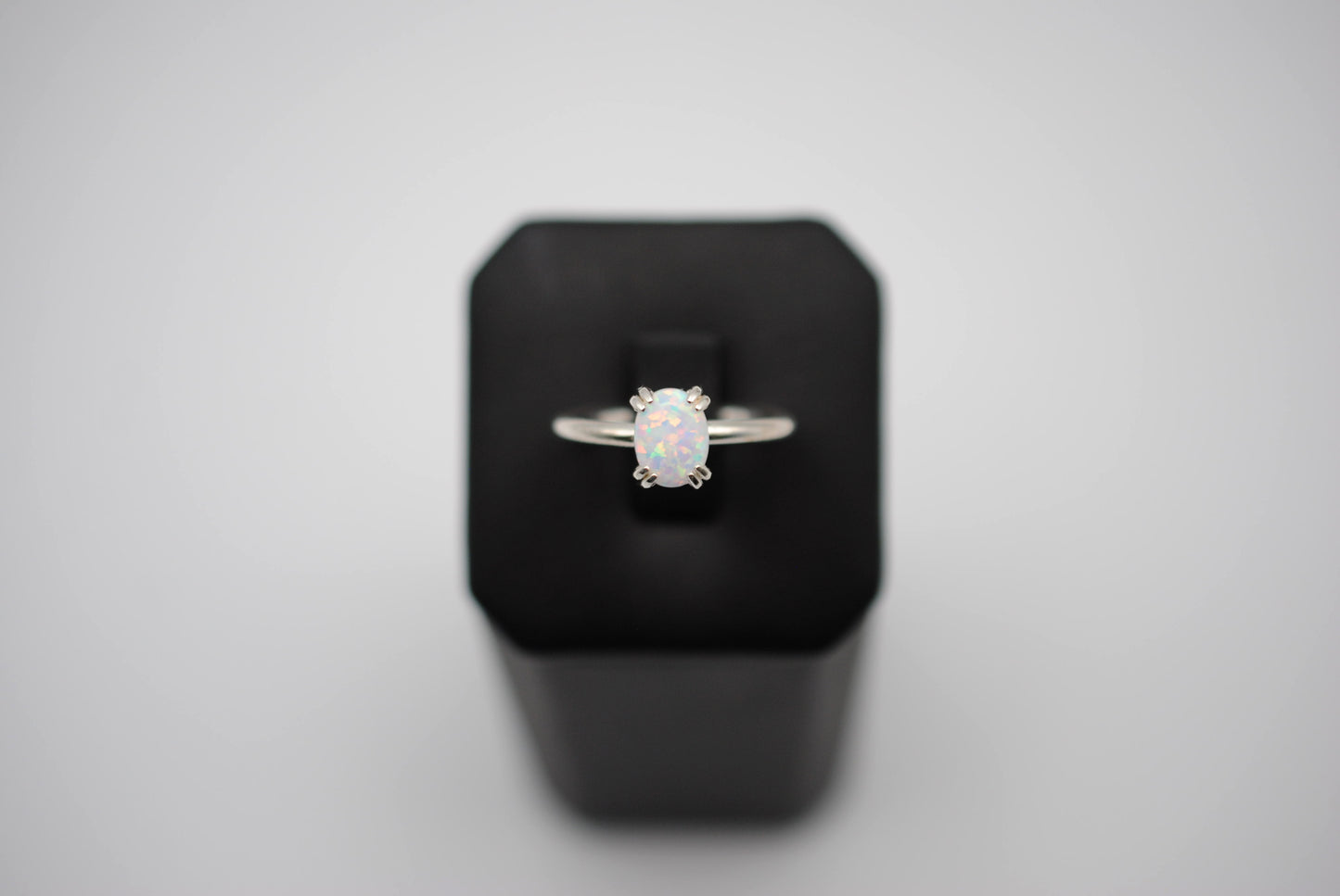 Opal Ring: Oval Cut, Silver, Double Prong Setting