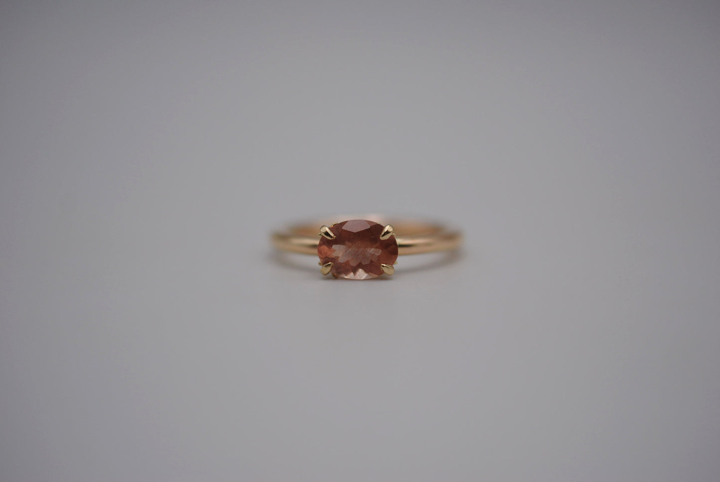 Oregon Sunstone Ring: Oval Cut, East-West Set, 14K Yellow Gold