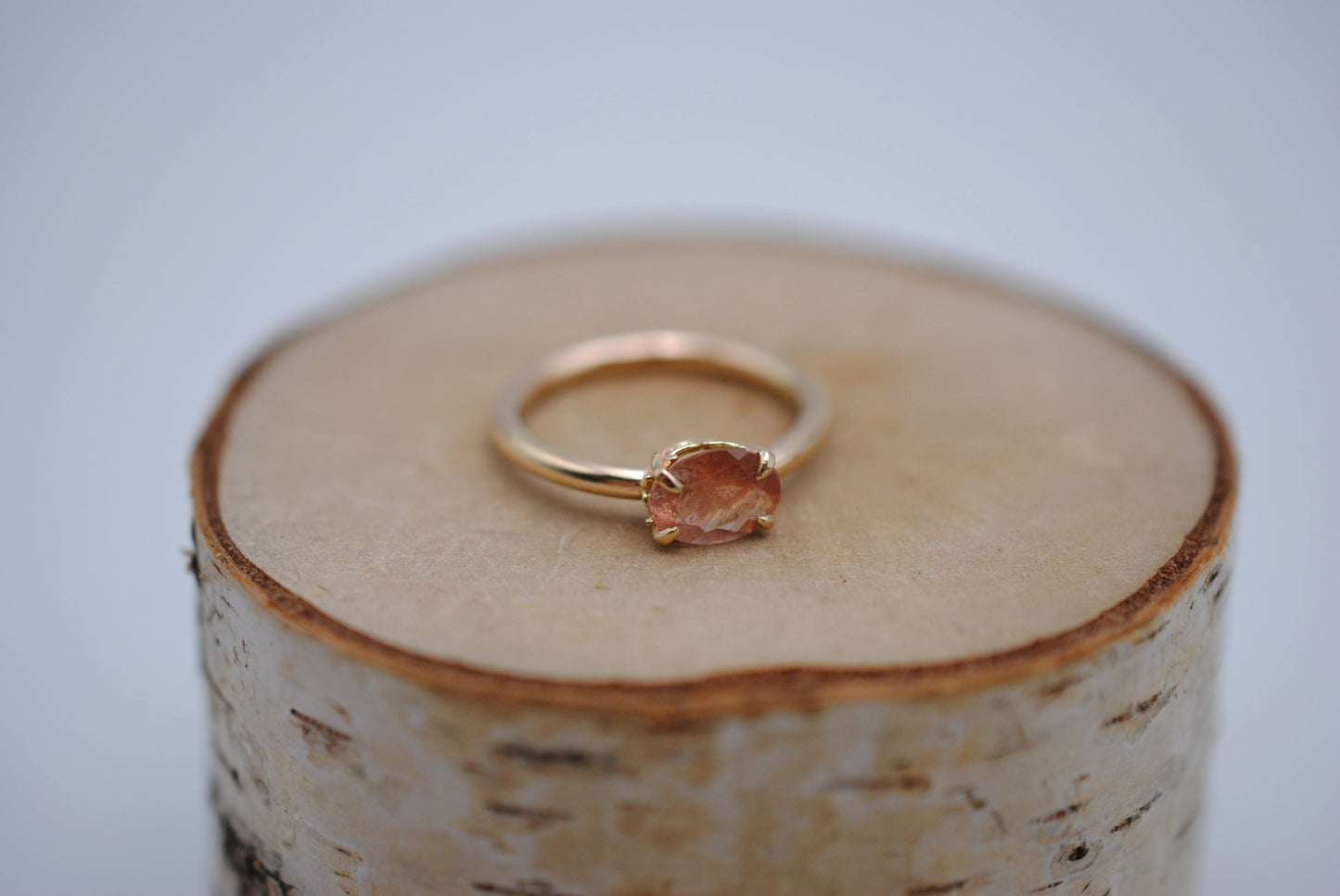 Oregon Sunstone Ring: Oval Cut, East-West Set, 14K Yellow Gold