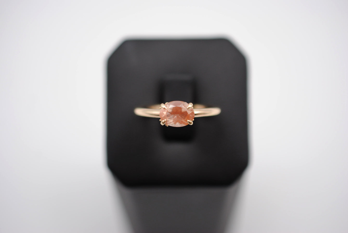 Oregon Sunstone Ring: Oval Cut, East-West Set, 14K Yellow Gold