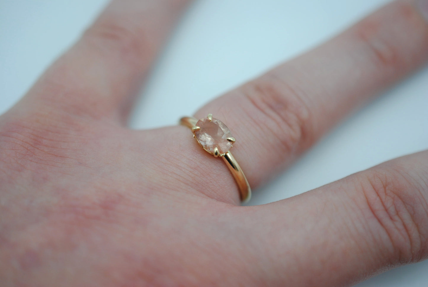 Oregon Sunstone Ring: Oval Cut, East-West Set, 14K Yellow Gold