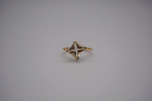 Oregon Sunstone Ring: Princess Cut, Bypass, Yellow Gold Fill