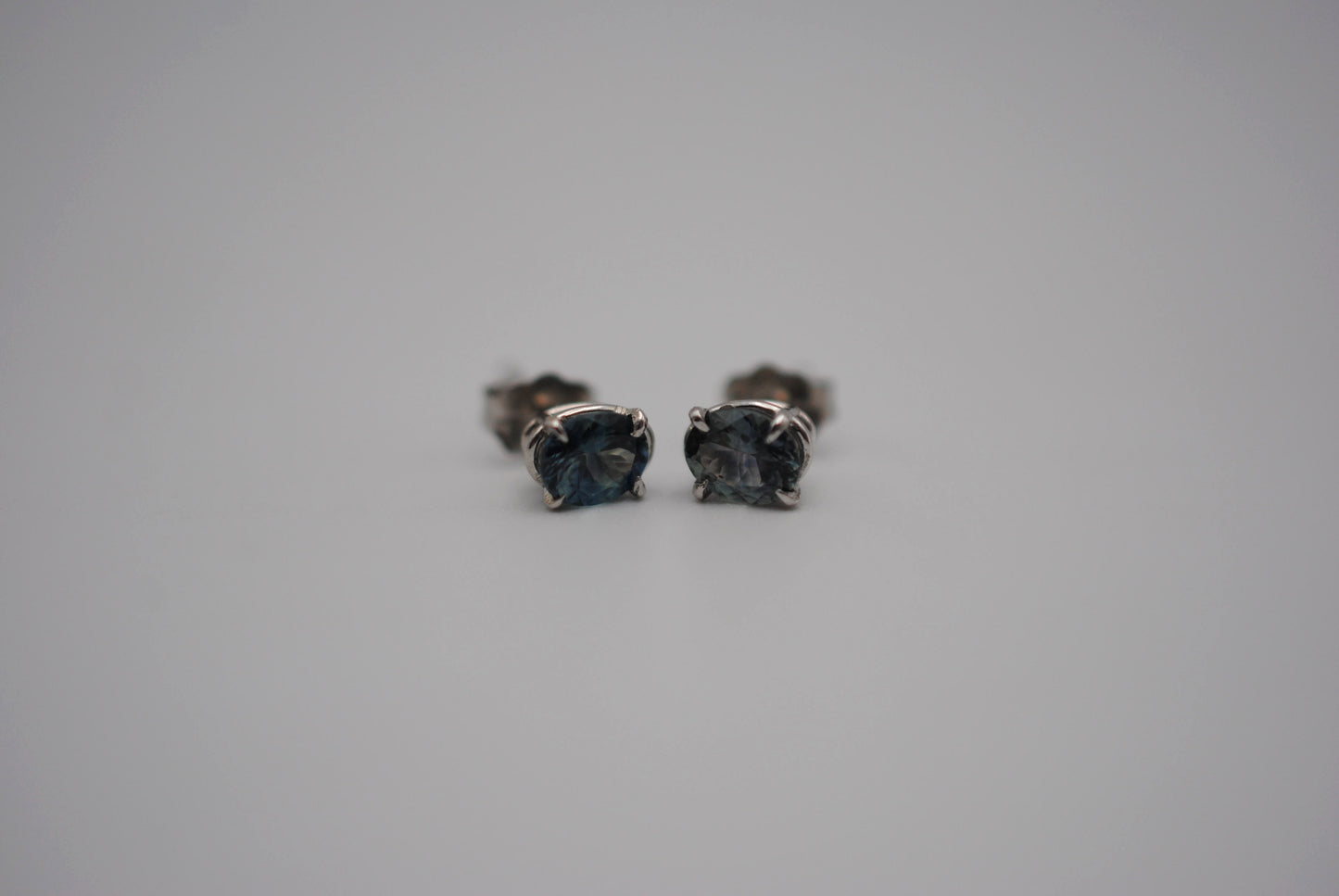 Oval Montana Sapphire White Gold Stud Earrings