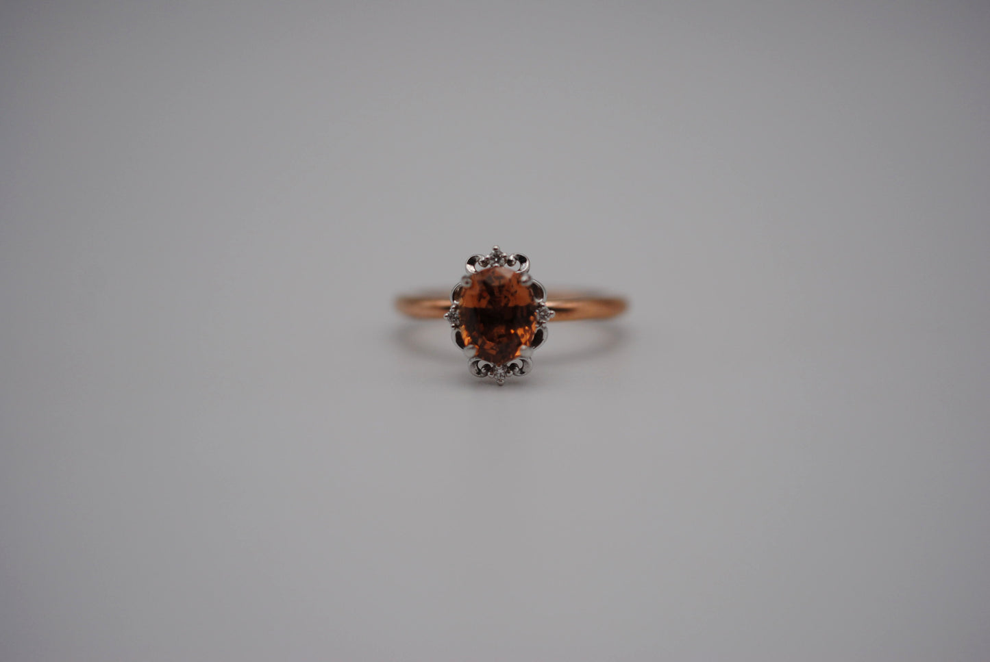 Garnet Ring: Oval Cut, Rose Gold Fill Band, White Gold Vintage Diamond Setting