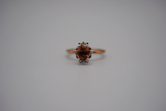 Garnet Ring: Oval Cut, Rose Gold Fill Band, White Gold Vintage Diamond Setting