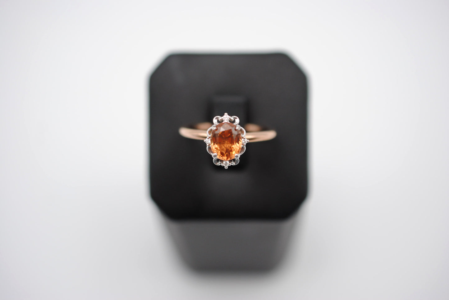 Garnet Ring: Oval Cut, Rose Gold Fill Band, White Gold Vintage Diamond Setting