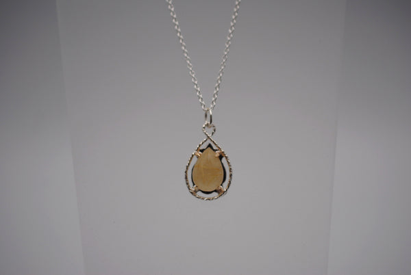 Pear Golden Rutilated Quartz with 14K Yellow Gold Prongs and Sparkle Halo Pendant Necklace on a Cable Chain