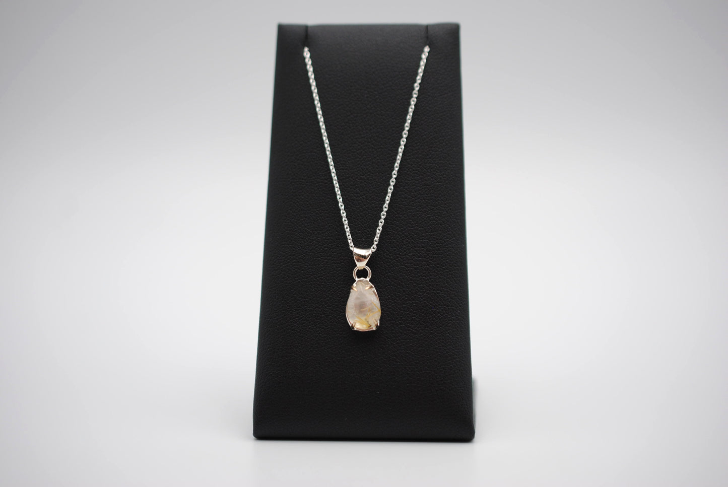 Pear Golden Rutilated Quartz with Yellow Gold Setting Pendant Necklace on a Cable Chain