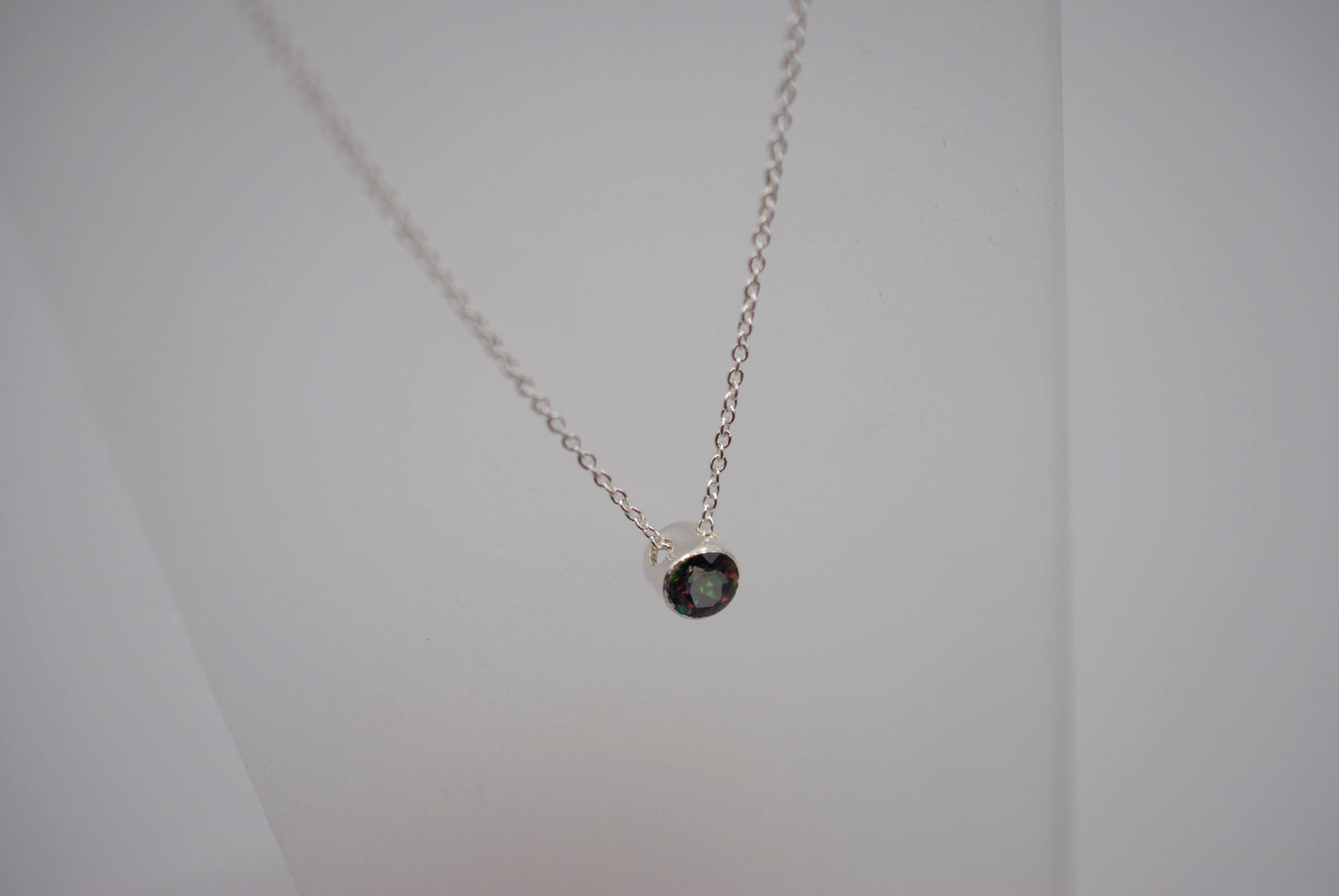 Purple Green Mystic Topaz Bezel Setting Silver Pedant Necklace