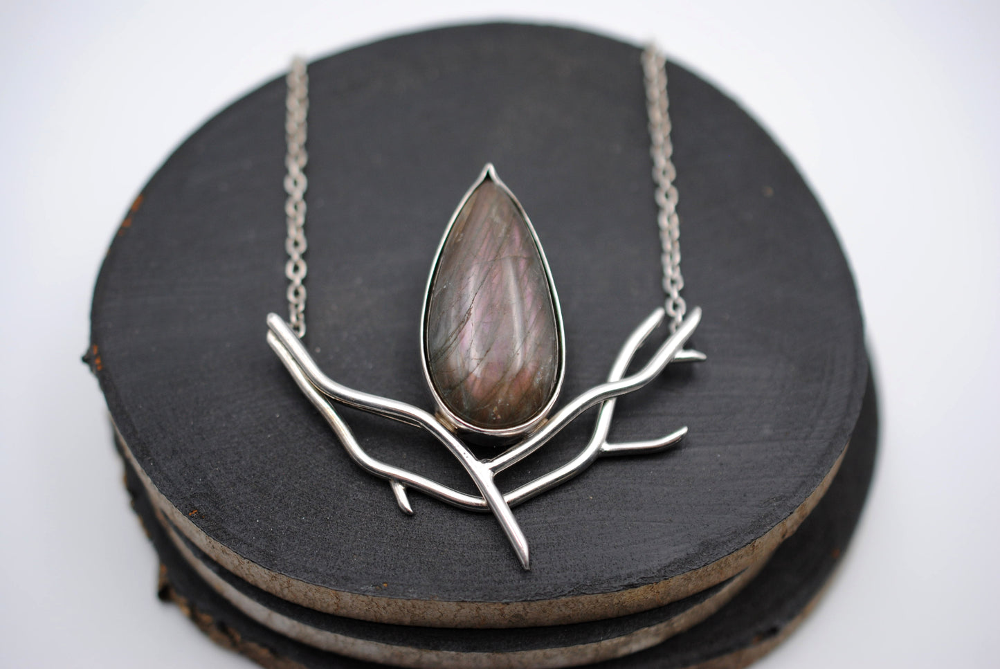 Purple Labradorite Branch Nest Pendant Necklace