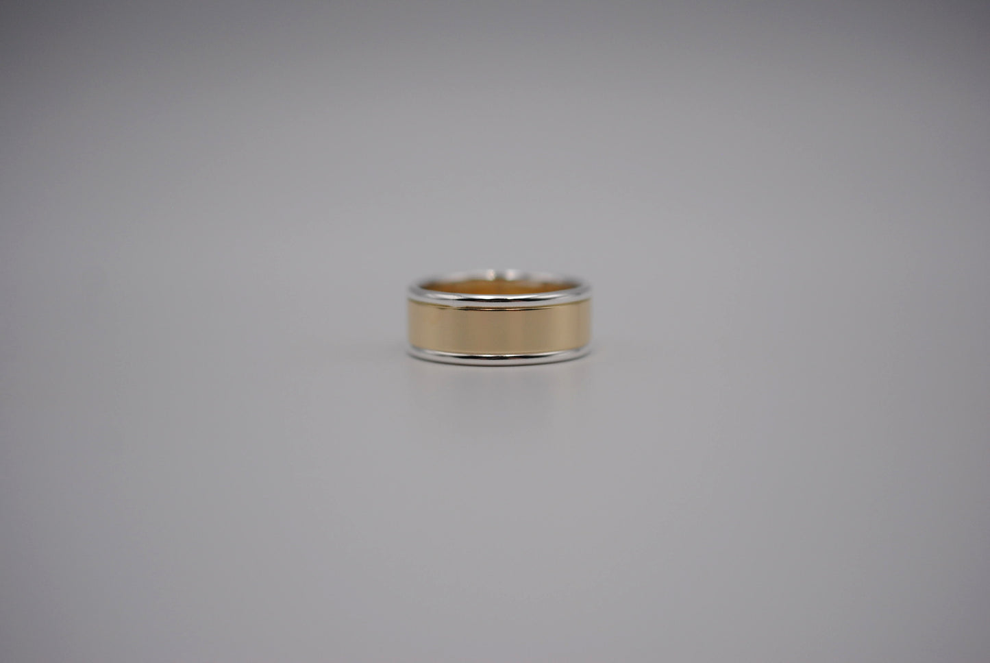 Ring Band: Yellow Gold, Silver Banding, High Polished