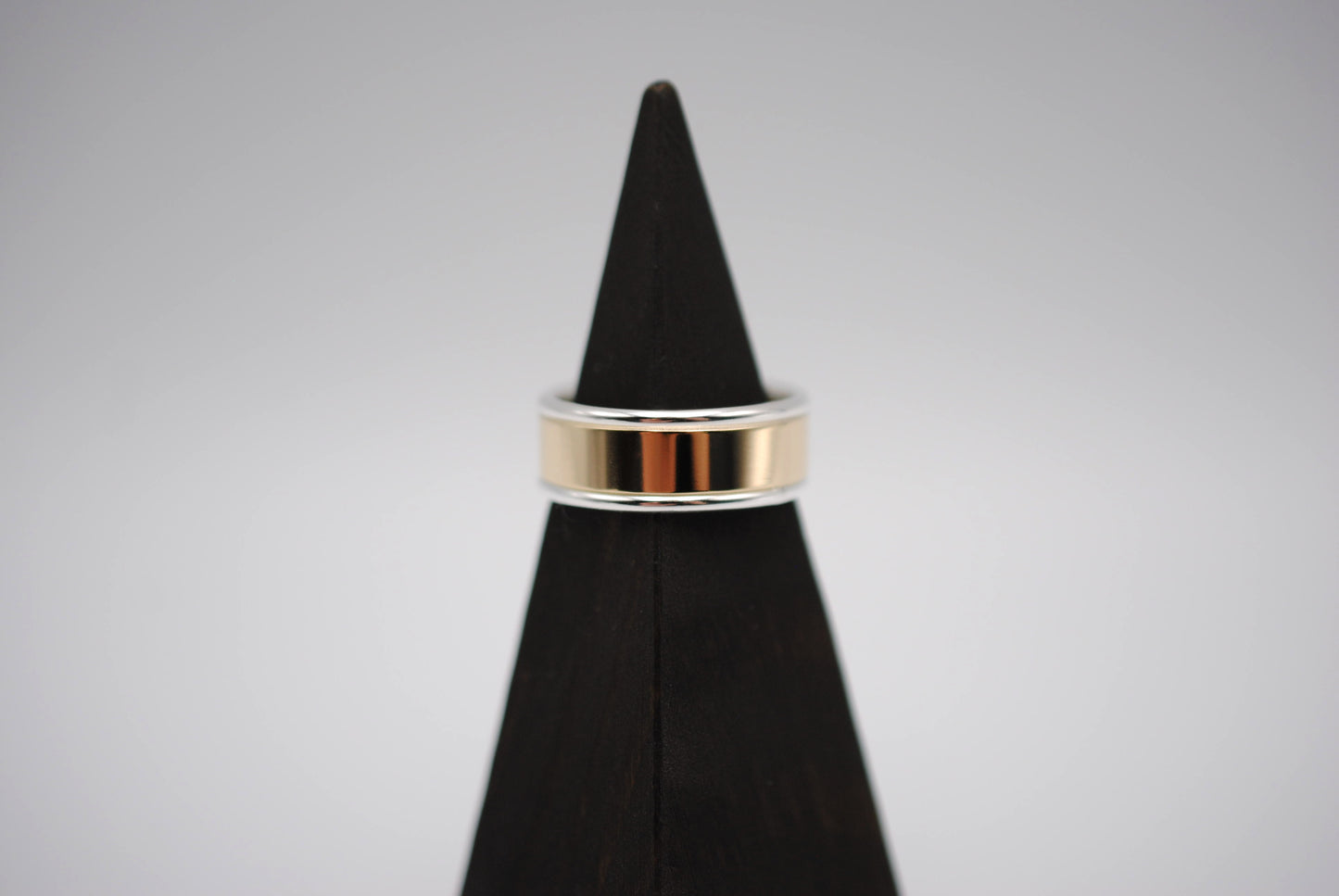 Ring Band: Yellow Gold, Silver Banding, High Polished