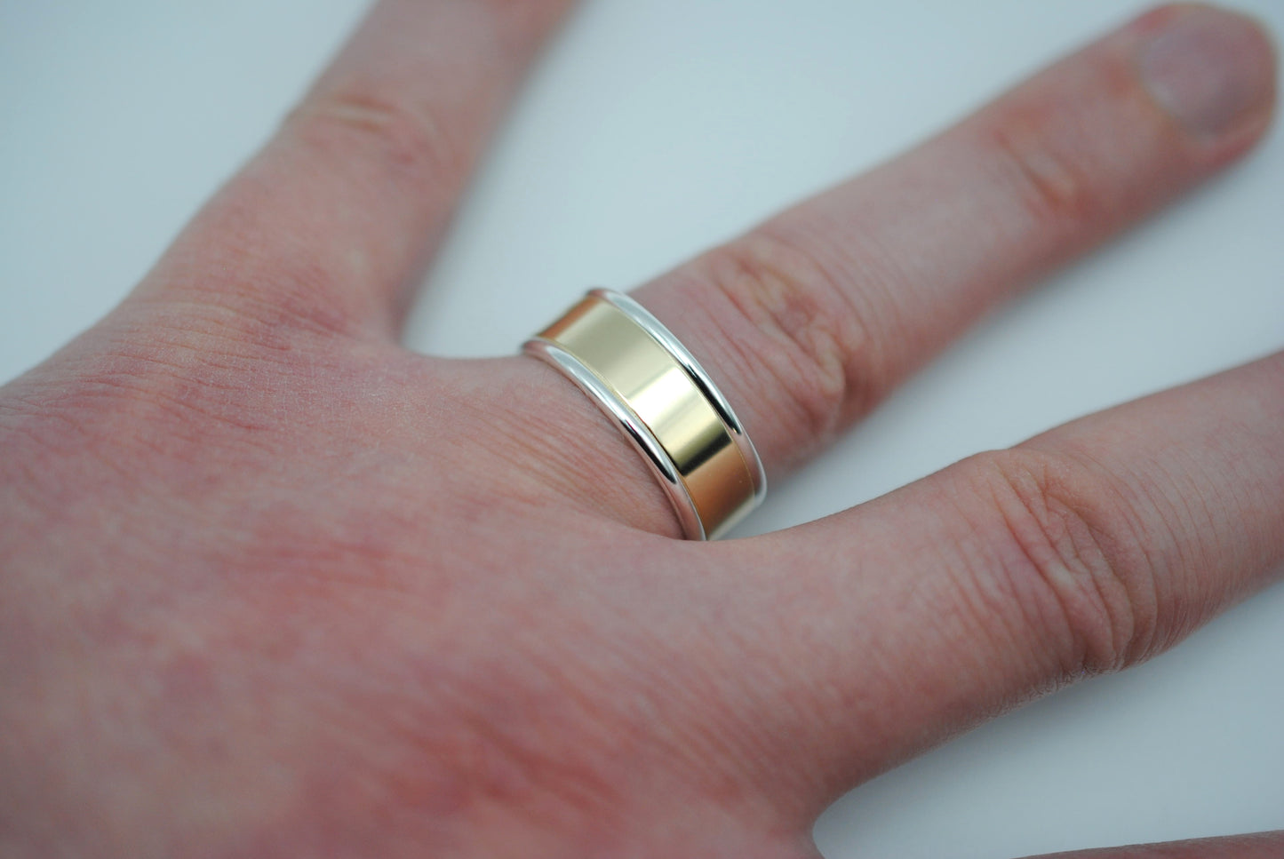 Ring Band: Yellow Gold, Silver Banding, High Polished