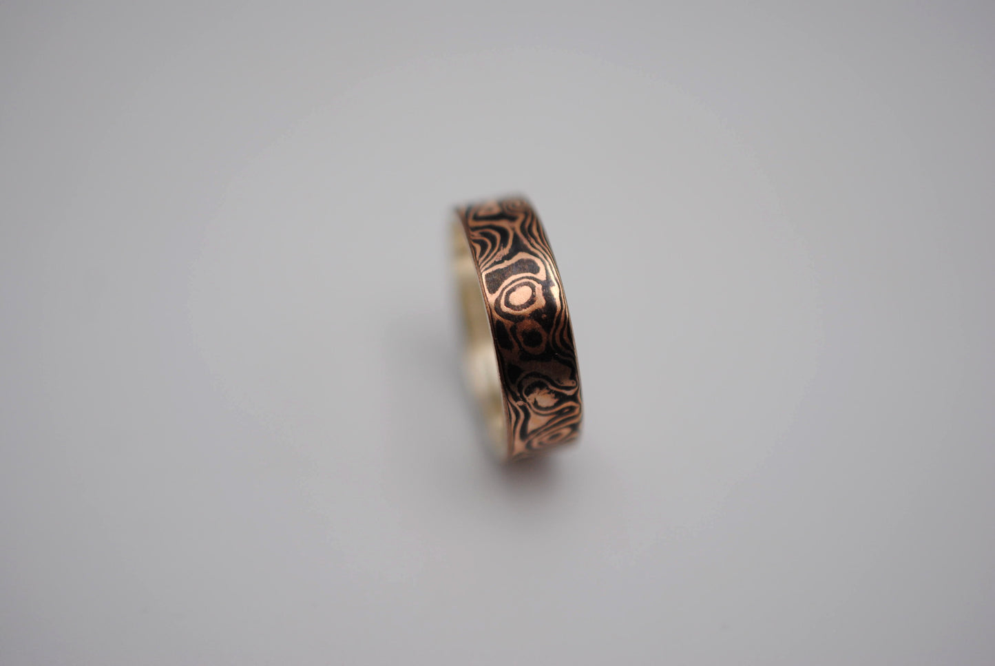 Rose Gold and Shakudo Small Band Mokume Gane Ring