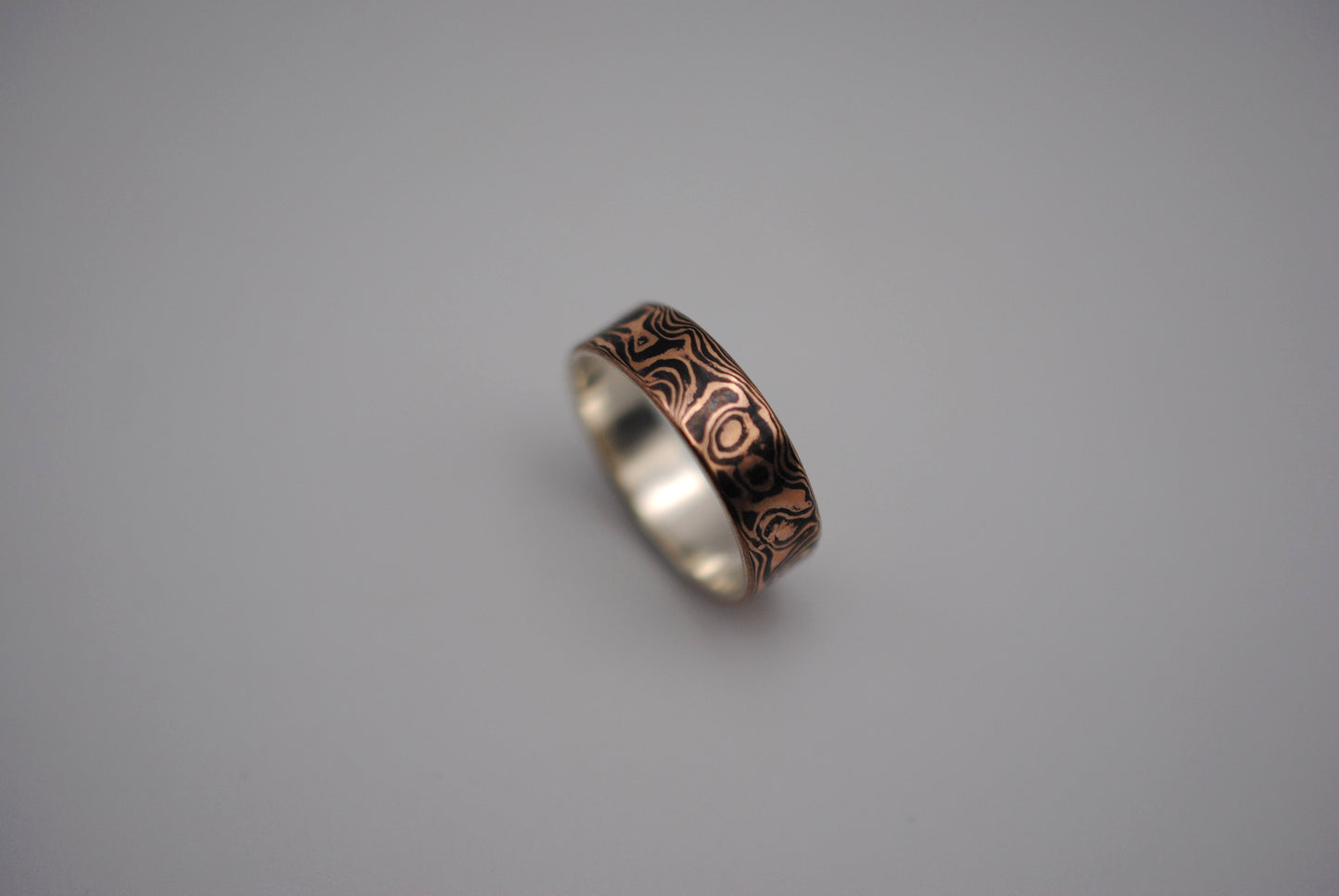Rose Gold and Shakudo Small Band Mokume Gane Ring
