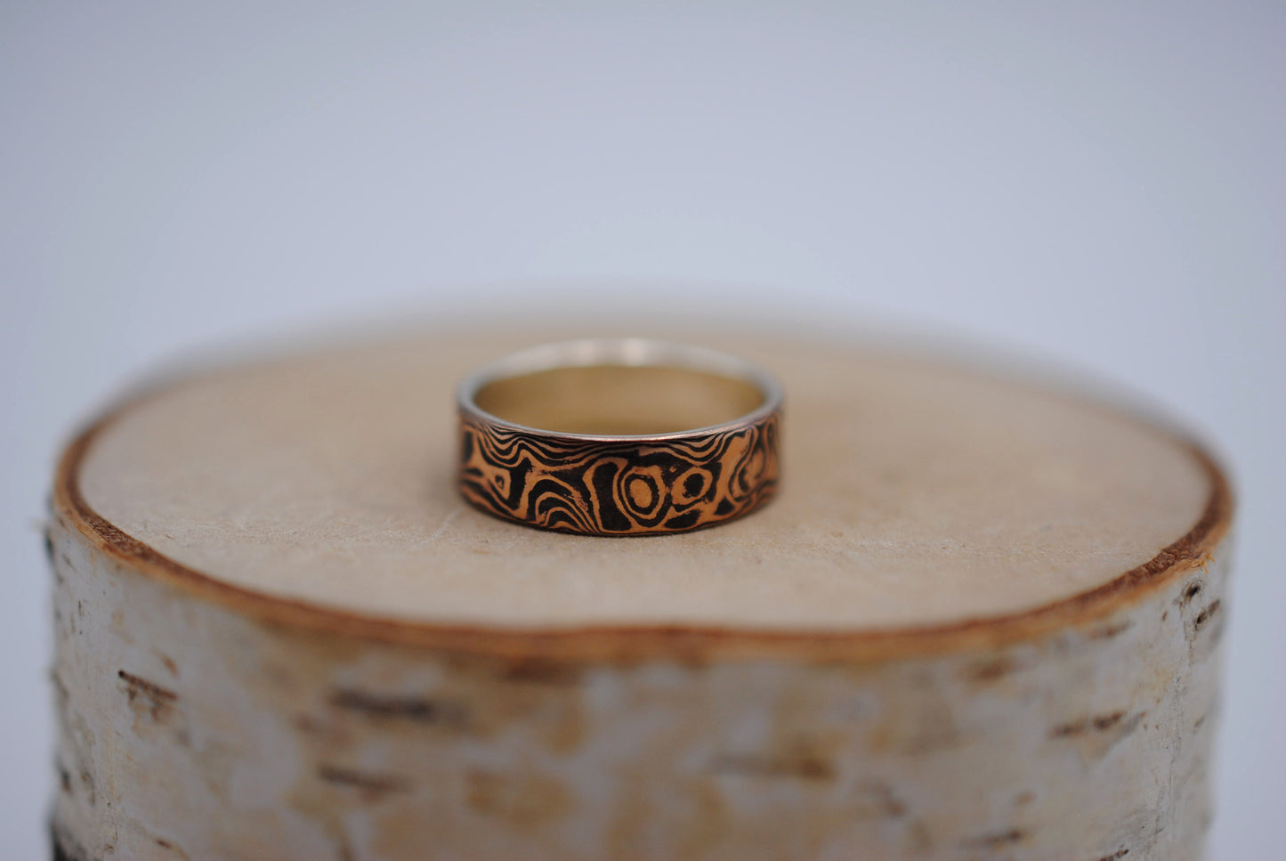 Rose Gold and Shakudo Small Band Mokume Gane Ring