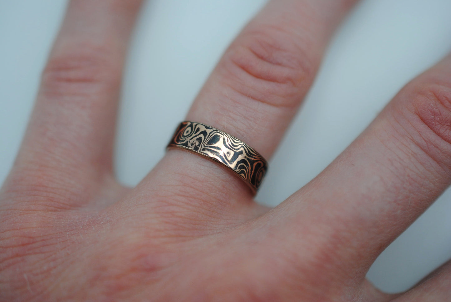 Rose Gold and Shakudo Small Band Mokume Gane Ring