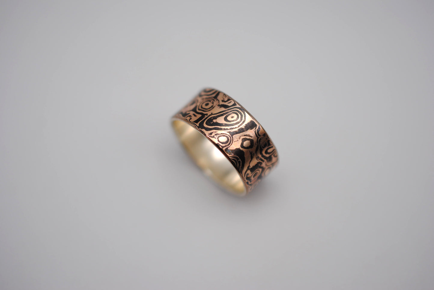 Rose Gold and Shakudo Large Band Mokume Gane Ring